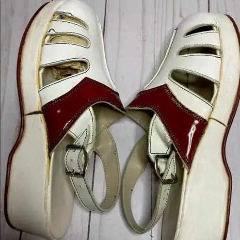 Vintage 60's Leather Clog Shoes Mules sz 35 5 wedge heel White Red costume
