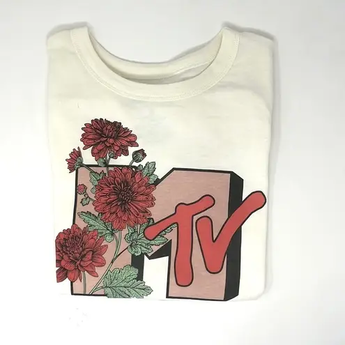 MTV Music Television Retro Cream Floral Graphic Cropped T