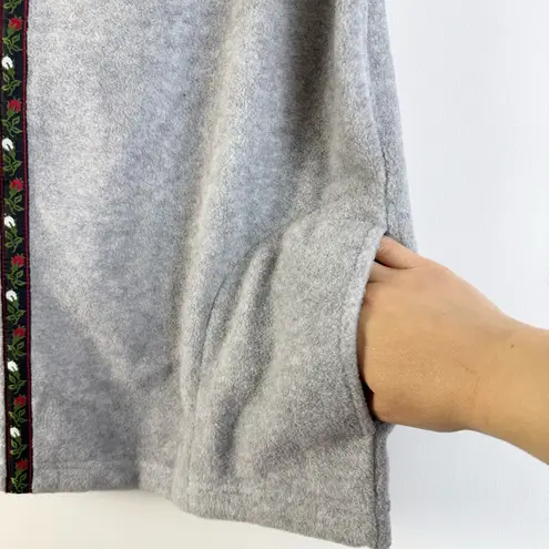Susan Graver QVC Polar Fleece Vest Grey Floral Medium Trim Cozy Soft NWT New