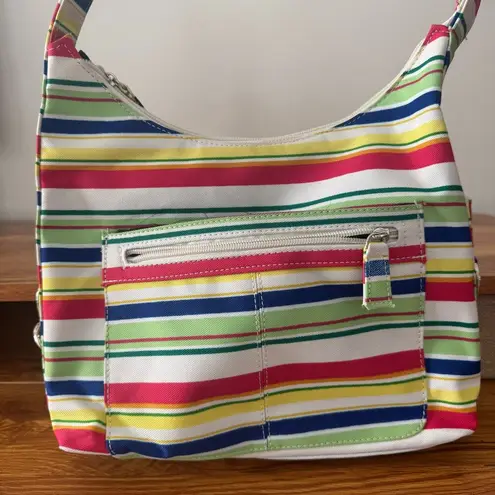Festival Purse Colorful Colorful Stripe 90s Pockets Concert Travel Shoulder Bag White