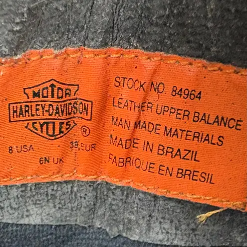 Harley Davidson Vintage Square Toe Harness Boots Cuban Heel Black Logo Size 8