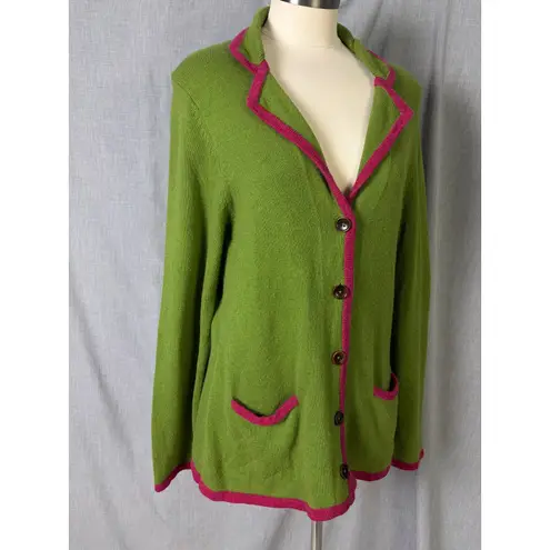Boden Green Raspberry Trim Knit Blazer Cardigan Jacket 18 Cottage Pretty