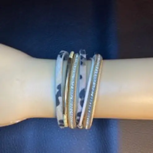 None Leopard Gold Multi-Strand Magnetic Wrap Bracelet Rhinestone Glam Boho