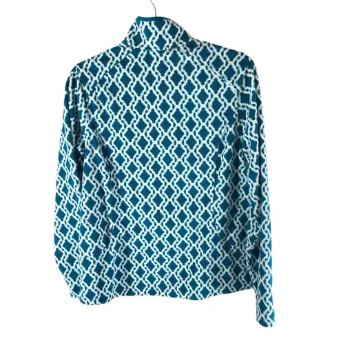 Lands' End Womens Fleece Pullover 1/4 Zip Geometric Blue White M Size M