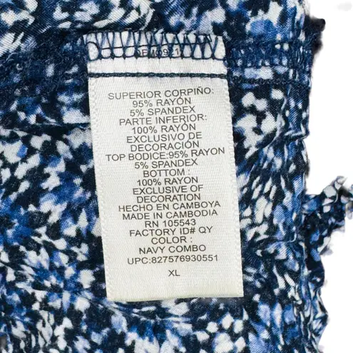 Daisy Fuentes Maxi Dress Navy Combo Floral Print V Neck Smocked Waist sz XL Boho