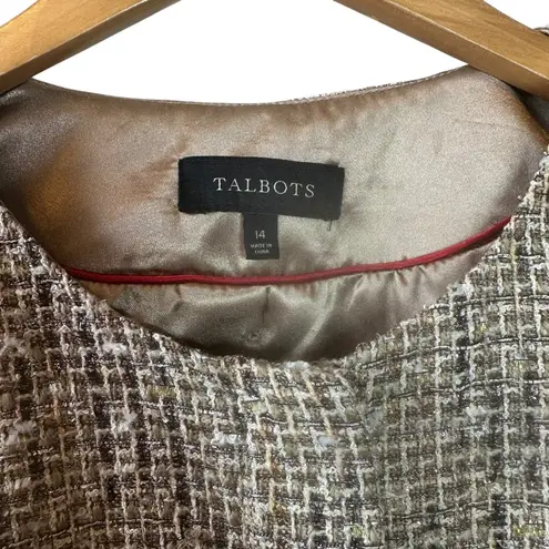 Talbots Beige Metallic Tweed Cropped Jacket Blazer Size 14