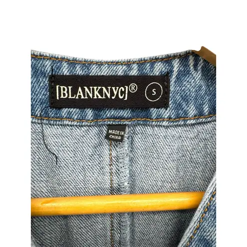 Blank NYC Denim Jumpsuit SMALL Relaxed Fit Belted Cropped Raw Straight Leg Blue
