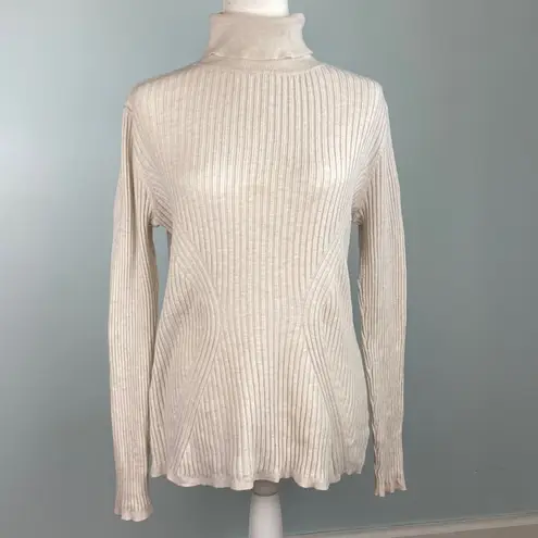 Lane Bryant  Long Sleeve Ribbed Knit Turtleneck Size 1X Oatmeal Beige Rayon