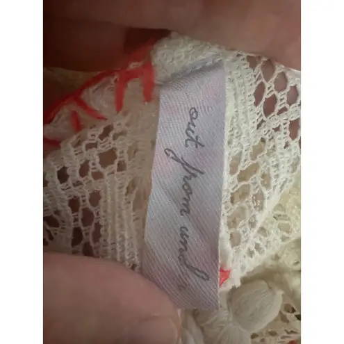 Out From Under Crochet Cover Up Tunic Dress Ivory Orange Trim Backless White Size M