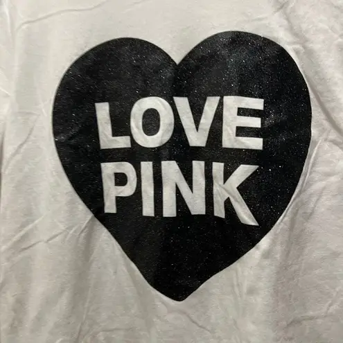 Victoria's Secret PINK Originals White Sparkle Heart Short Sleeve T