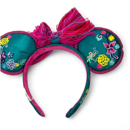 Disney Parks Encanto Minnie Mouse Ear Headband Satin Embroidered Bow Adults Blue