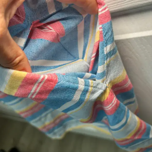 St John's Bay XL Striped Rayon Linen Blend V Neck Short Sleeve Casual Dress Blue