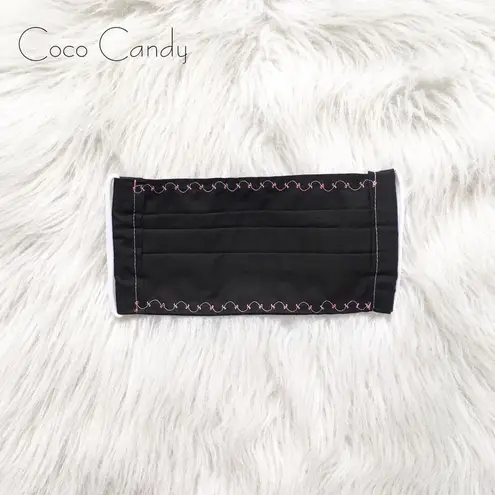 🆕Embroidered Pink Bow Black Fabric Reusable Face Mask