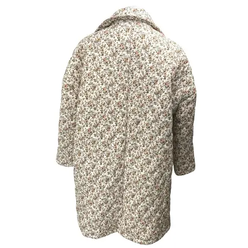 Cider White Multicolor Floral Button Quilted Puffer Over Coat Blazer Jacket Sz S