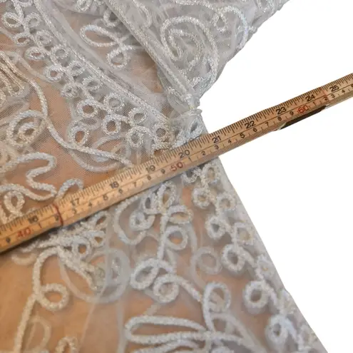 Vintage Princess Cruises White Metallic Sheer Lace Embroidered Blouse XL Formal Silver