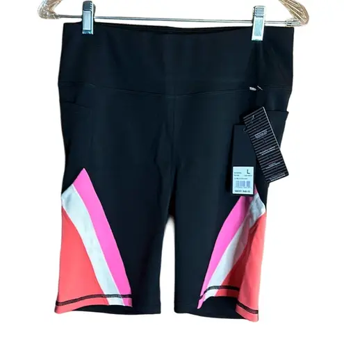 Bebe  Sport Black Colorblock Stripes (Pink, White and Coral) Shorts NWT