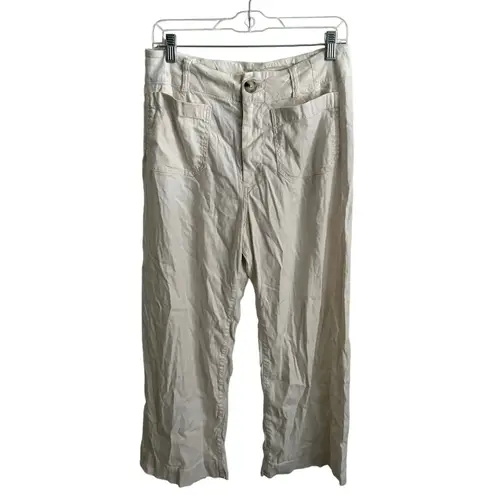 Anthropologie  Maeve The Colette Linen Blend Crop Wide Leg Pants 8 Women’s Cream