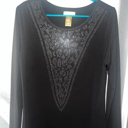 Miss Tina by Tina Knowles Embellished Tunic Dress | Black Rhinestone Top | Size