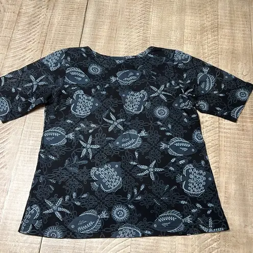 Fresh Produce T Shirt Blue Fish Print Scoop Neck Short Sleeve Tropical