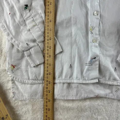 Vilagallo Apres Ski Embroidered Button Down Shirt White Cotton Top Women’s 44 Size L