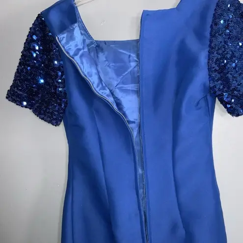 Sapphire Blue Sheath Short Sleeve Short Special Event Sequins Prom Dress XS