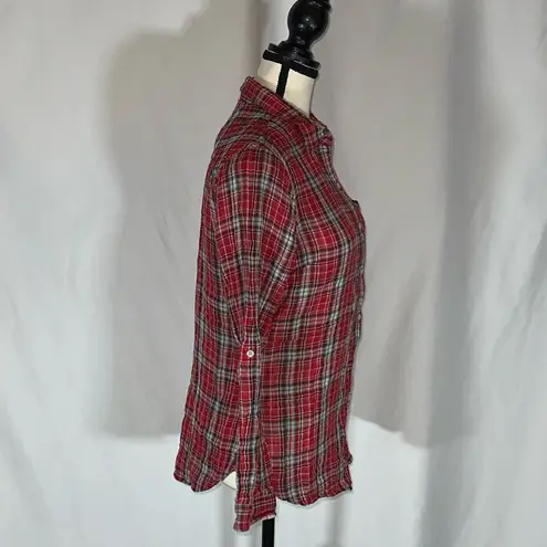 Sandra Ingrish • Size S Button Up Shirt Pockets Plaid Red Multi Casual Collar