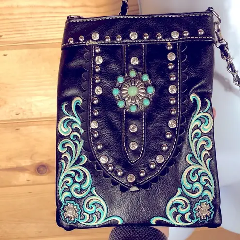 Montana West (American Bling) Turquoise/Black Leather Phone Crossbody Purse