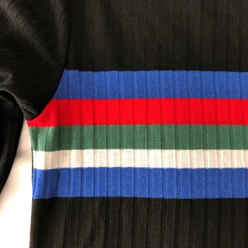 Crave fame New Striped Rib Knit Top 3/4 Sleeve Crewneck Tee Black Multi Juniors