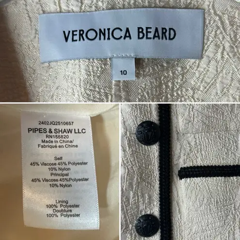 Veronica Beard Darla Jacquard Contrast Trim Jacket Size 10 Ivory Black - Image 7
