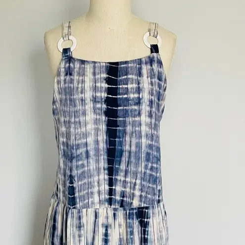 Angie  Blue White Tie Dye Tiered Midi Dress