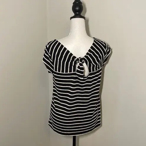 Loft  Womens Cap Sleeve Casual Top Shirt Striped Cut Out Back Small‎ Petite Black