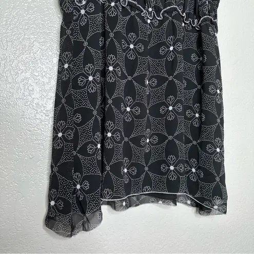 Dress Barn Y2K Vintage  Ruched Black Floral Sleeveless Blouse size large