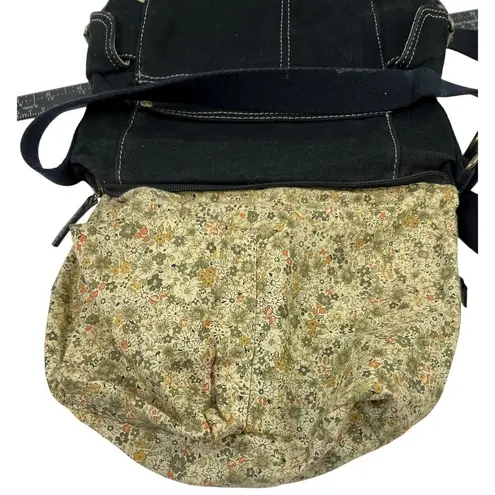 Fossil Y2K Retro Black Denim Floral Embroidered Crossbody Bag Y2K Shoulder Purse