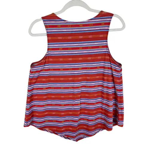 Panhandle Aztec Themed Striped Lightweight Round Neck Cotton Blend Tank Top Sz L