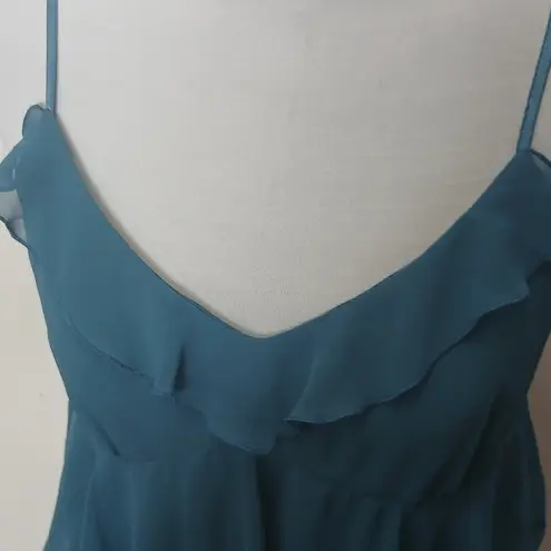 Bisou Bisou by Michele Bohbot teal ruffle spaghetti strap tank top size 8