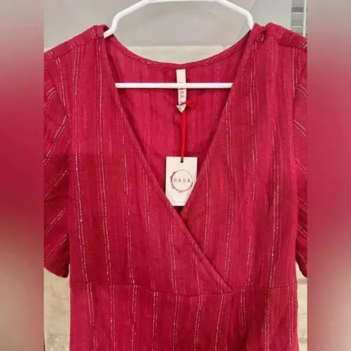 Raga NEW- NWT Red Mini Wrap Dress with Silver Pinstripes Size Small