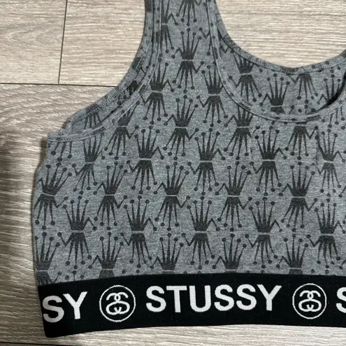 Stüssy Stussy Women Gray Crown Pattern Crop Sport Athletic Bra Size L