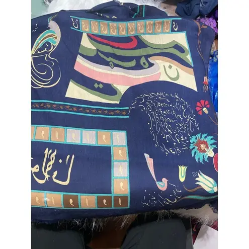 Vintage Macho Silk Scarf With Colorful Abstract Design Made In Turkey Designed I Blue