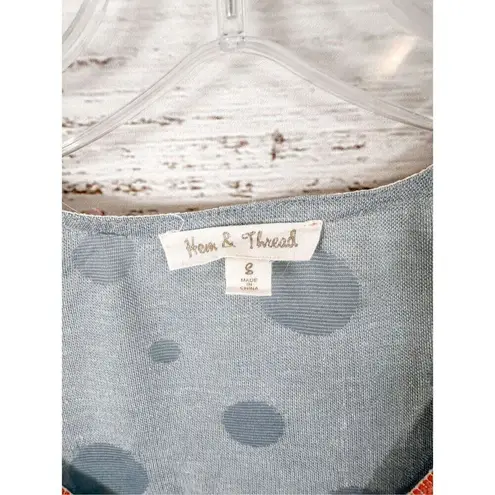 Hem & Thread Women's Distressed Color Block Short Sleeve Shirt Blue White Small