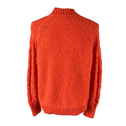 J Crew Wool Knit Sweater Coral Chunky Cable Knit Floral Cozy Warm XS Orange