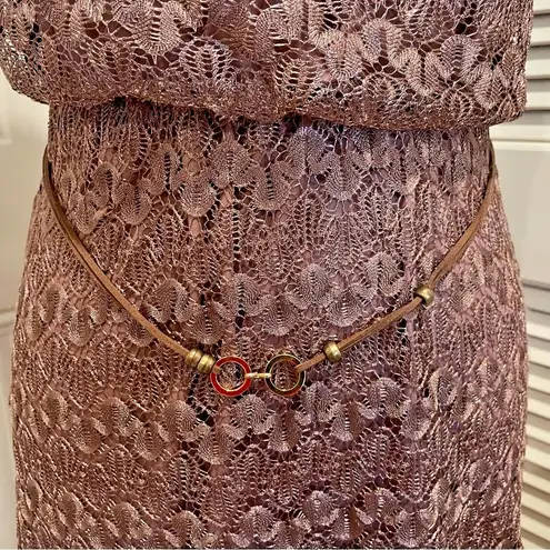 Brown Lacy High Low Lace Sundress Faux Leather Belt