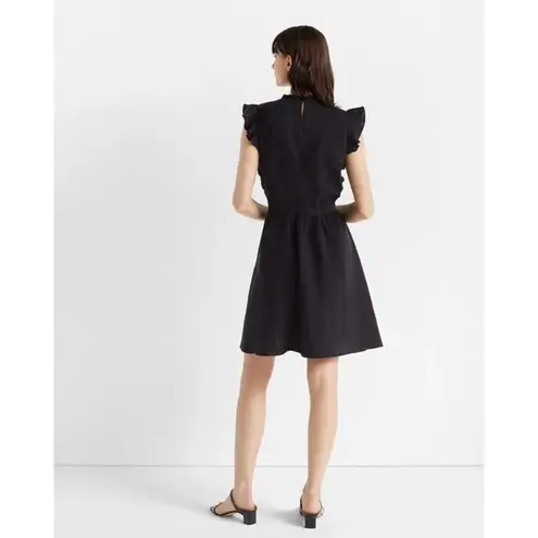 Club Monaco Black Ruffle Pintucked Crew Neck Cocktail A Line Mini Dress Size 00
