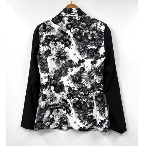 T Tahari Floral Blazer Colorblock Single Button Closure White Black Size 8