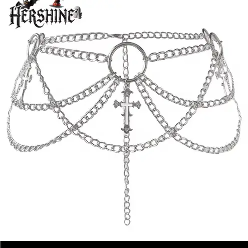 Silver Chain Belt with Cross Accents