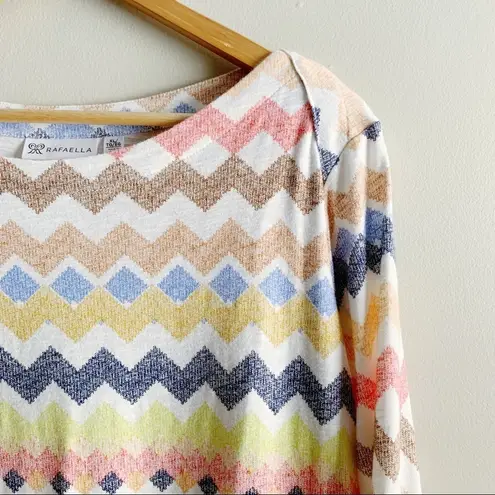 Rafaella  100% Cotton Multicolor Chevron Stripe Pullover Sweater, Size XL