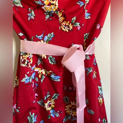 🌞Sheri Martin Red Floral Strapless Fit & Flare Dress Size 12