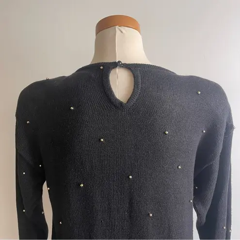 Vintage 1990s Celina Yang Black Sweater w Sequin Epaulets SP Petite Small Pearls Size undefined