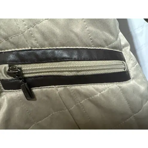 Pendleton Quilted Leather Trim Barn Riding Jacket Coat Beige Tan Zip Women Large