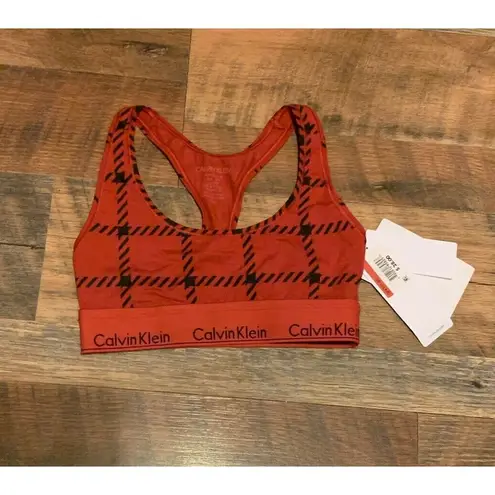 Calvin Klein  Women's Unlined Bralette Red Black Plaids Sports Bra Size XS