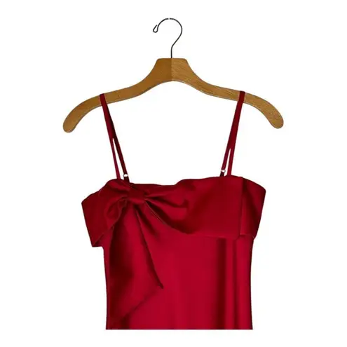 Hutch Anthropologie Dress Women XS Red Satin Bow Front Slip Midi NWT Party